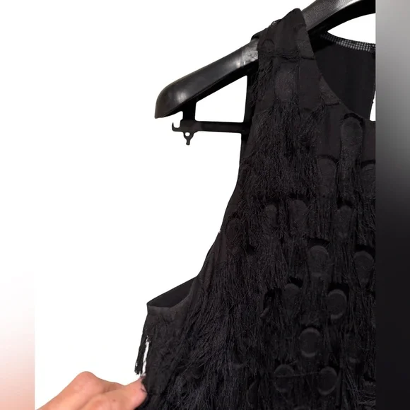 Anthropologie EUC Size 8 Pretty Black Sleeveless Fringe Cocktail Dress (0605) - Picture 6 of 12